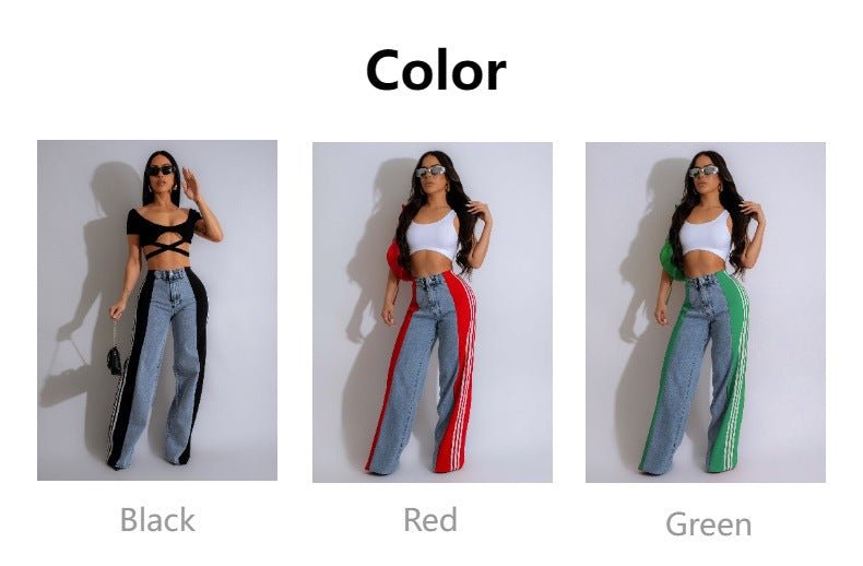 Exclusive High Waist Elastic Waist Straight Leg Trousers — Blue And Black — Size S — Alternate View 21