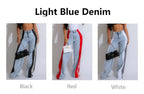 Exclusive High Waist Elastic Waist Straight Leg Trousers — Blue And Black — Size S — Alternate View 20