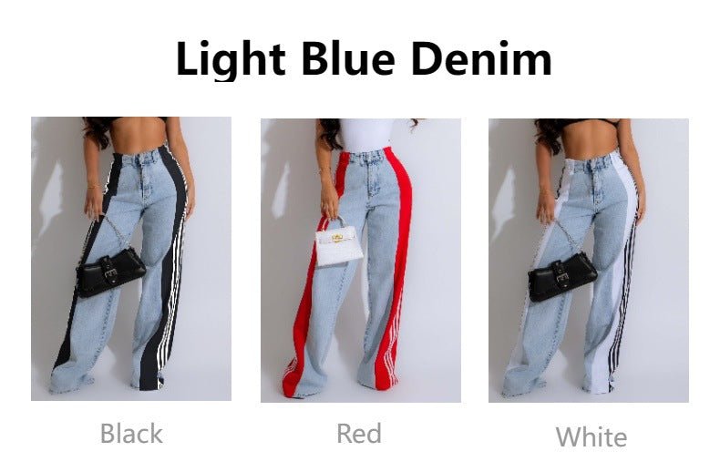 Exclusive High Waist Elastic Waist Straight Leg Trousers — Blue And Black — Size S — Alternate View 20