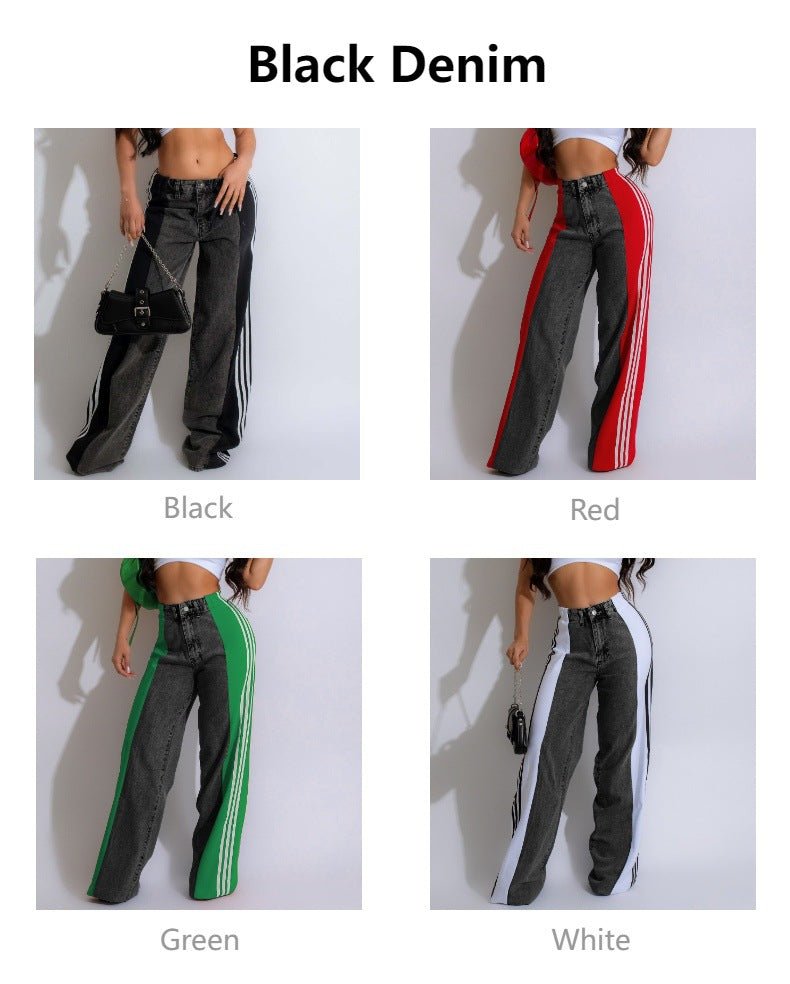 Exclusive High Waist Elastic Waist Straight Leg Trousers — Blue And Black — Size S — Alternate View 18