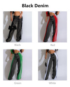 Exclusive High Waist Elastic Waist Straight Leg Trousers — Blue And Black — Size S — Alternate View 18