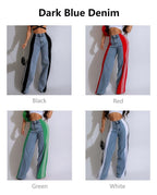Exclusive High Waist Elastic Waist Straight Leg Trousers — Blue And Black — Size S — Alternate View 19