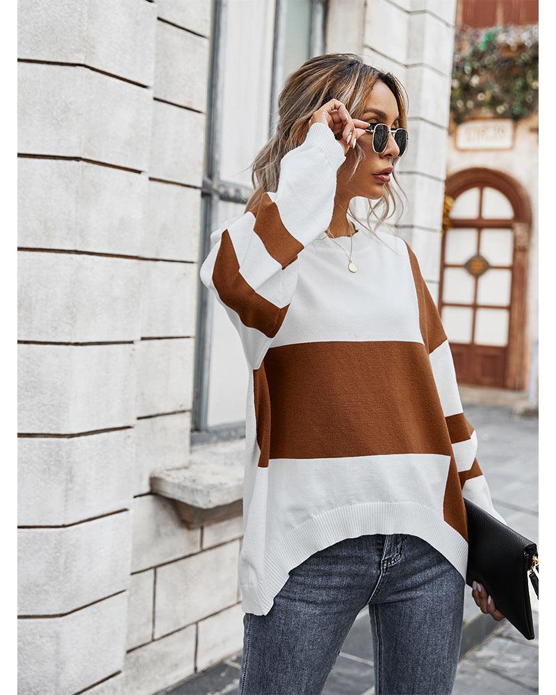 Exclusive Fashion contrast stitching sweater — Army Green — Size L — Lifestyle View
