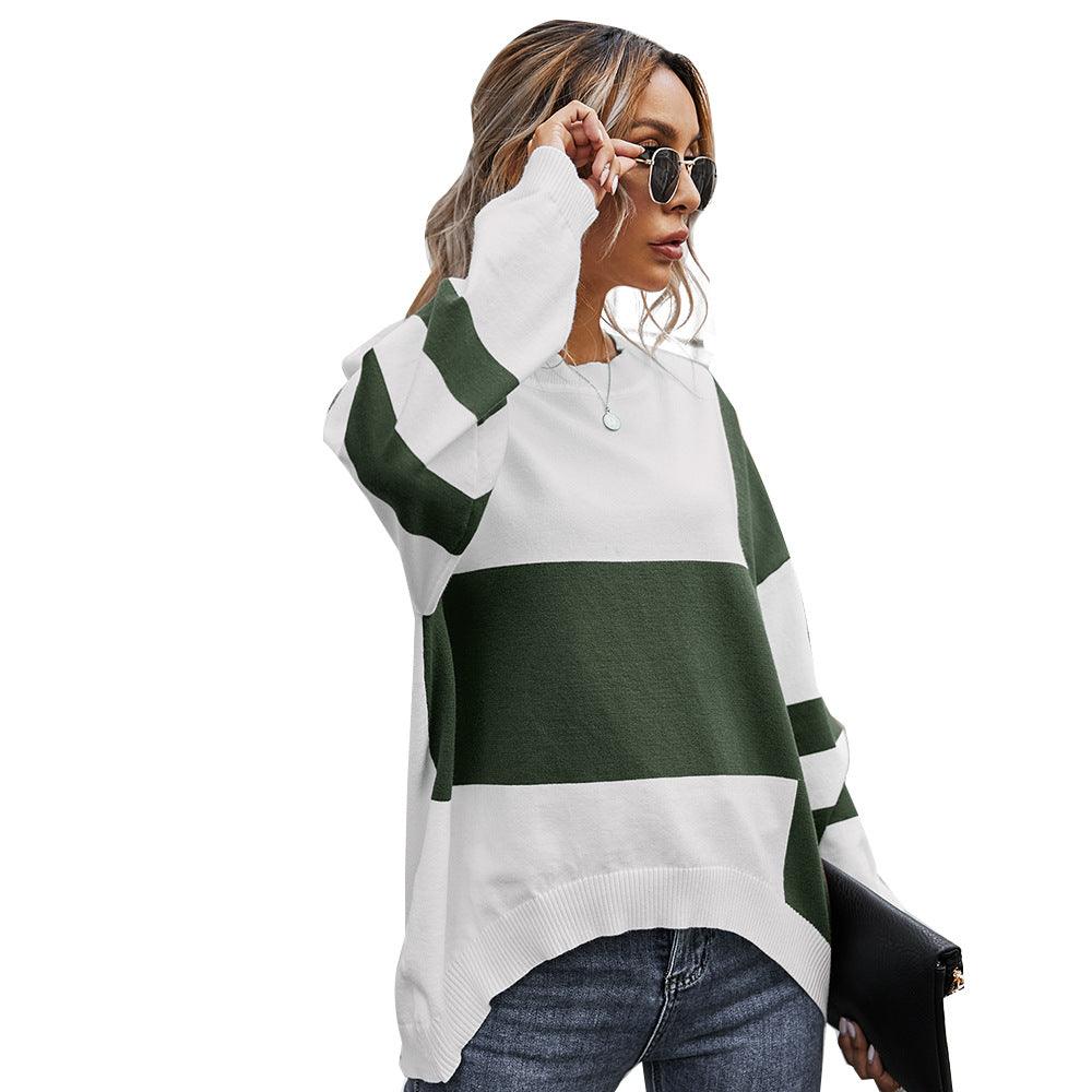 Exclusive Fashion contrast stitching sweater — Army Green — Size L — Back View