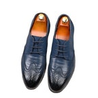 Exclusive Men's Lace-Up Dress Shoes – Pointed Toe Wedge Heel Microfibre Leather — Black — Size 37 — Detail View