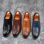 Exclusive Men's Lace-Up Dress Shoes – Pointed Toe Wedge Heel Microfibre Leather — Black — Size 37 — Side View