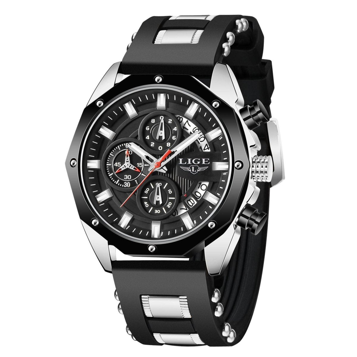 Exclusive Luxury Silicone Sport Watch For Men — Blue — Side View