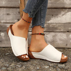 Exclusive Fashion Solid Wedge Sandals — White — Size Size36 — Side View