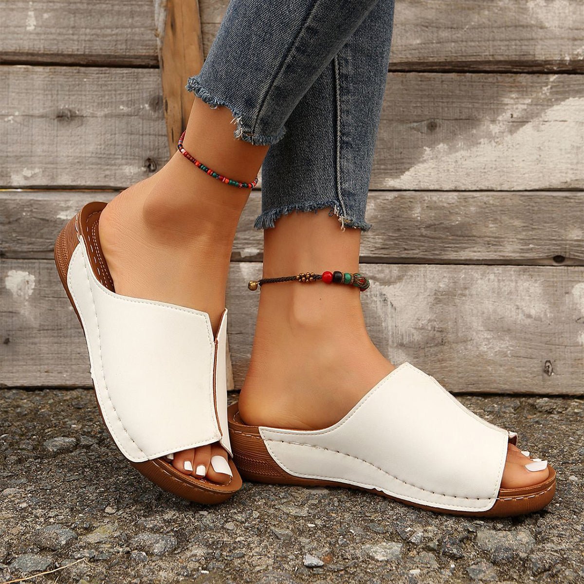 Exclusive Fashion Solid Wedge Sandals — White — Size Size36 — Side View