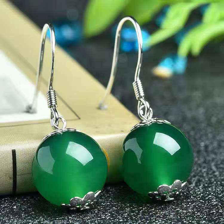 Exclusive Fashion Sterling Silver Agate Earrings — Red — Back View