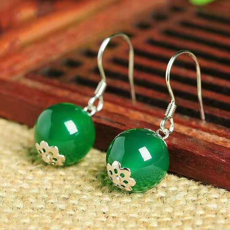 Exclusive Fashion Sterling Silver Agate Earrings — Red — Side View