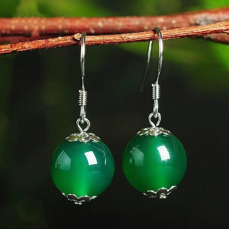 Exclusive Fashion Sterling Silver Agate Earrings — Red — Detail View