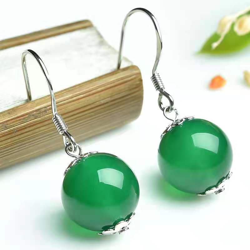 Exclusive Fashion Sterling Silver Agate Earrings — Red — Front View