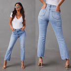 Exclusive Fashion Wash Jeans For Women — Light Blue — Size 2XL — Side View
