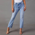 Exclusive Fashion Wash Jeans For Women — Light Blue — Size 2XL — Front View