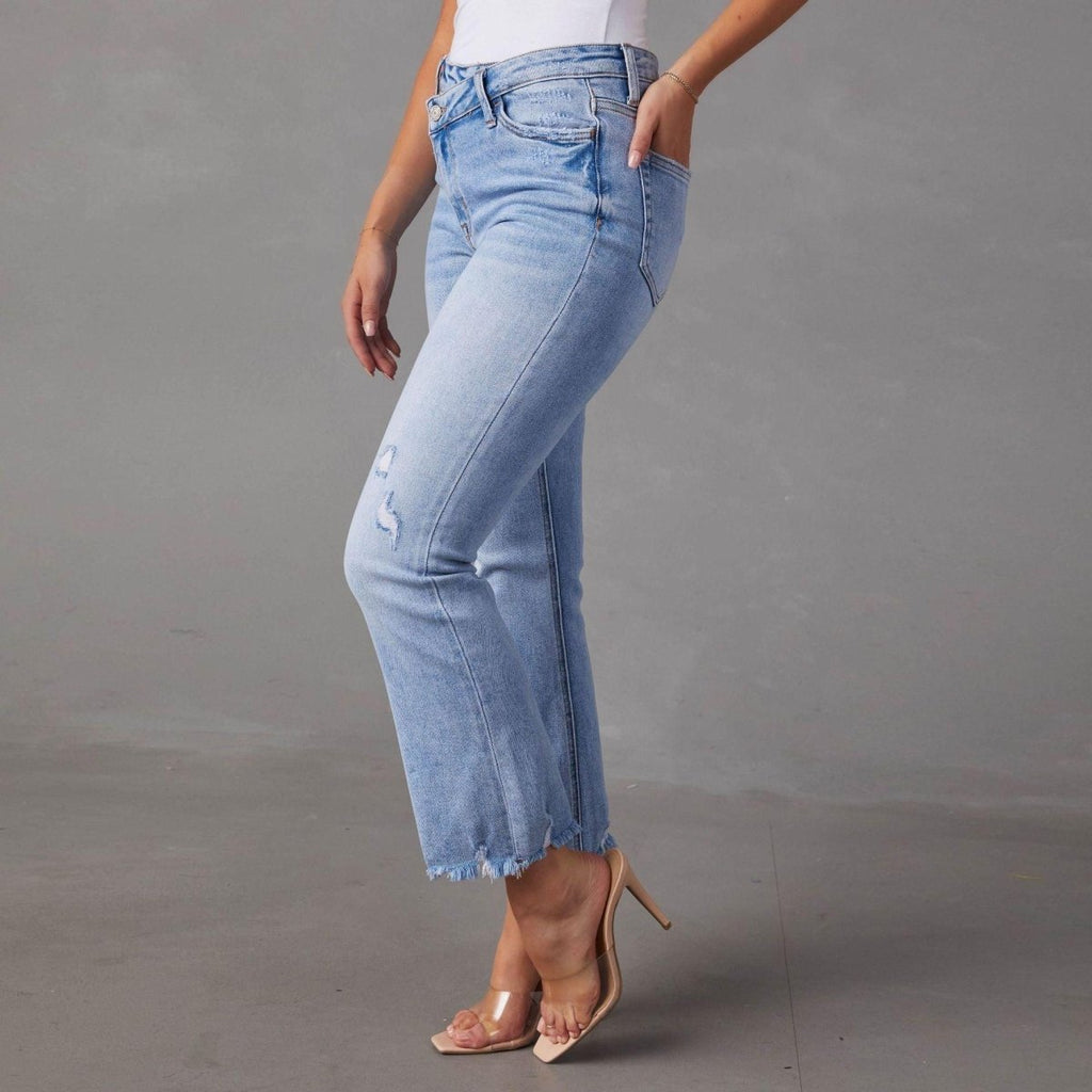 Exclusive Fashion Wash Jeans For Women — Light Blue — Size 2XL — Back View