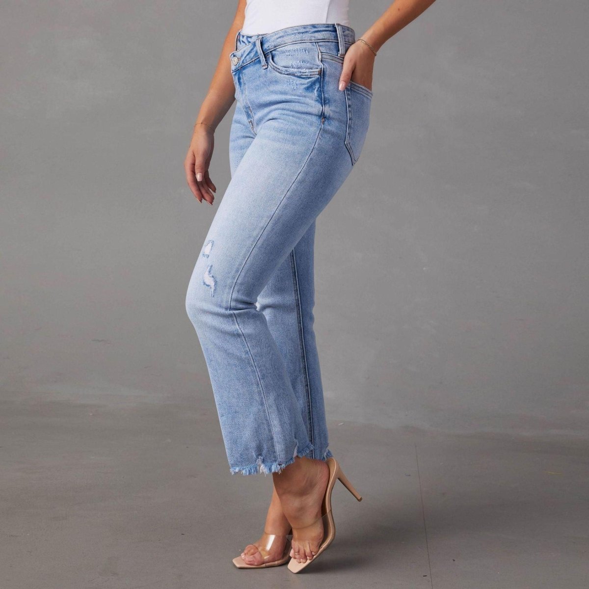 Exclusive Fashion Wash Jeans For Women — Light Blue — Size 2XL — Back View
