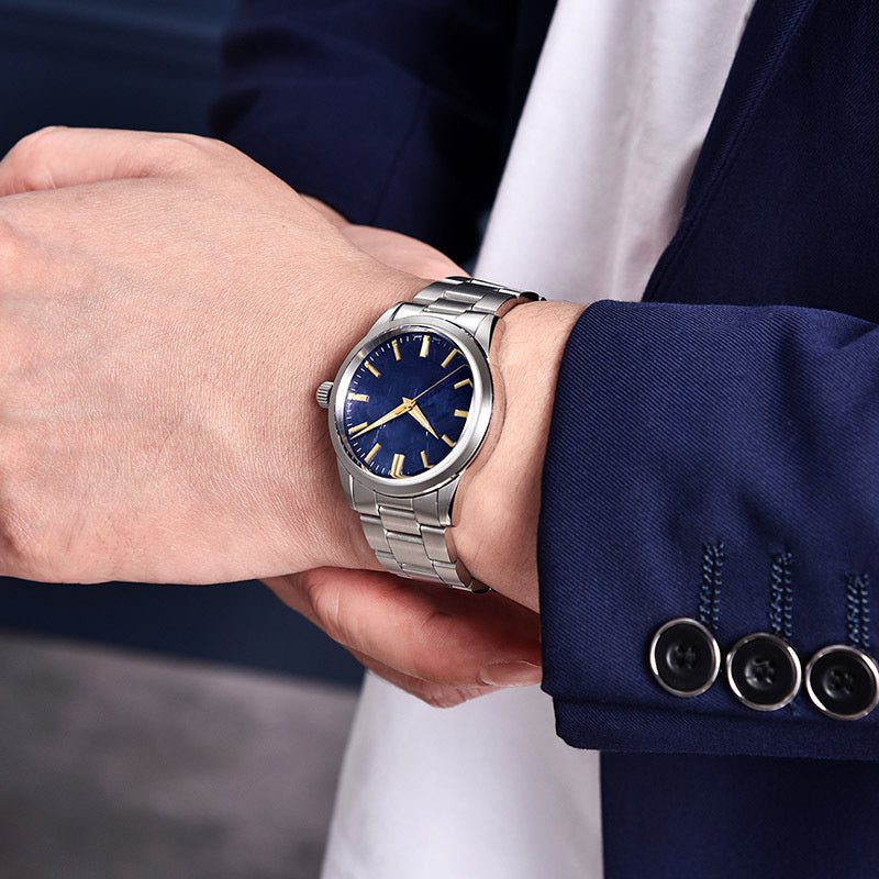 Exclusive Fashion Waterproof High-grade Quartz Watch — Blue face — Front View