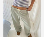 Exclusive Fashion Y2K Striped Straight Trousers Summer Elastic High Waist Wide Leg Pants For Women — Blue — Size L — Alternate View 7