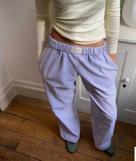 Exclusive Fashion Y2K Striped Straight Trousers Summer Elastic High Waist Wide Leg Pants For Women — Blue — Size L — Alternate View 10