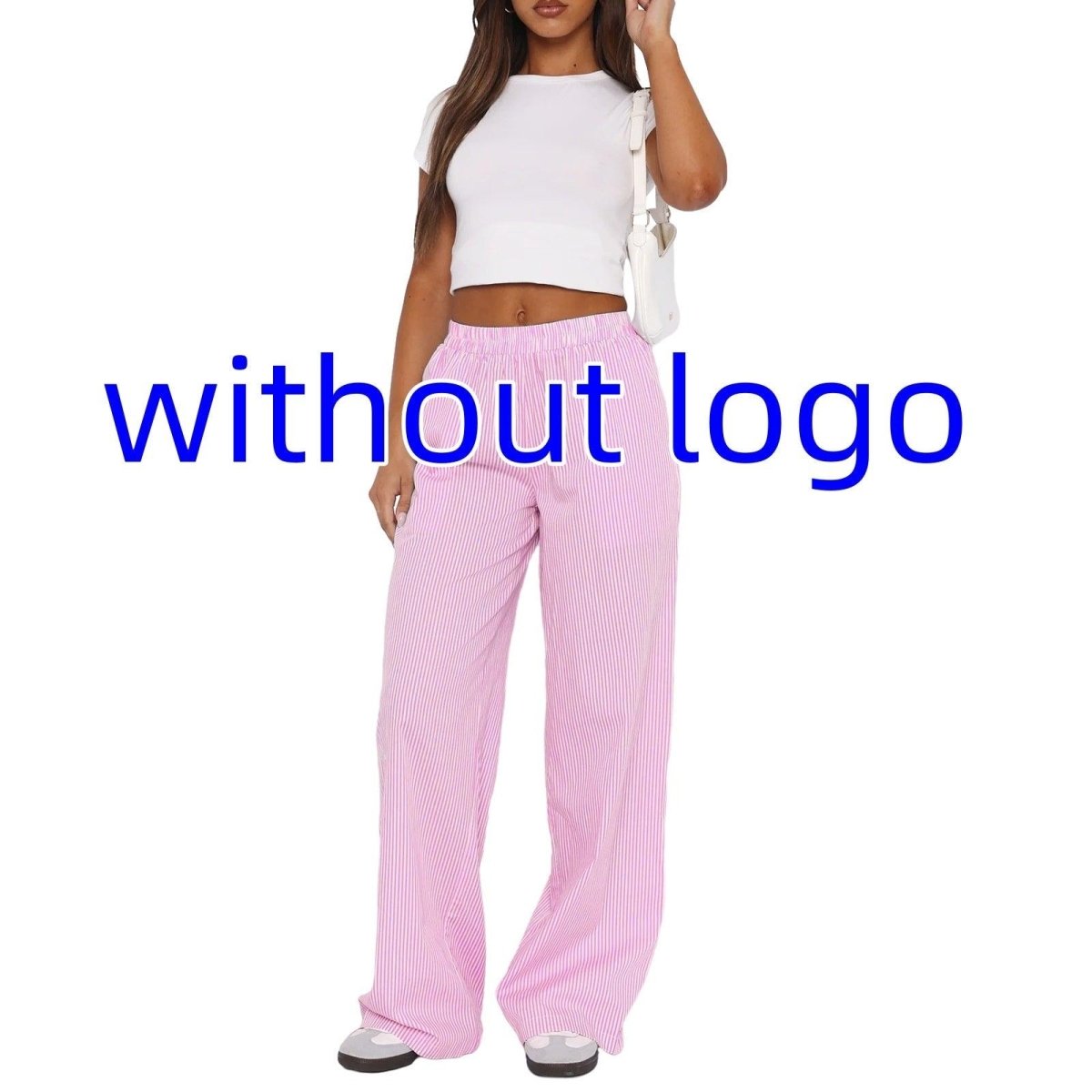 Exclusive Fashion Y2K Striped Straight Trousers Summer Elastic High Waist Wide Leg Pants For Women — Blue — Size L — Alternate View 15