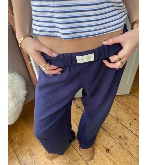 Exclusive Fashion Y2K Striped Straight Trousers Summer Elastic High Waist Wide Leg Pants For Women — Blue — Size L — Alternate View 9