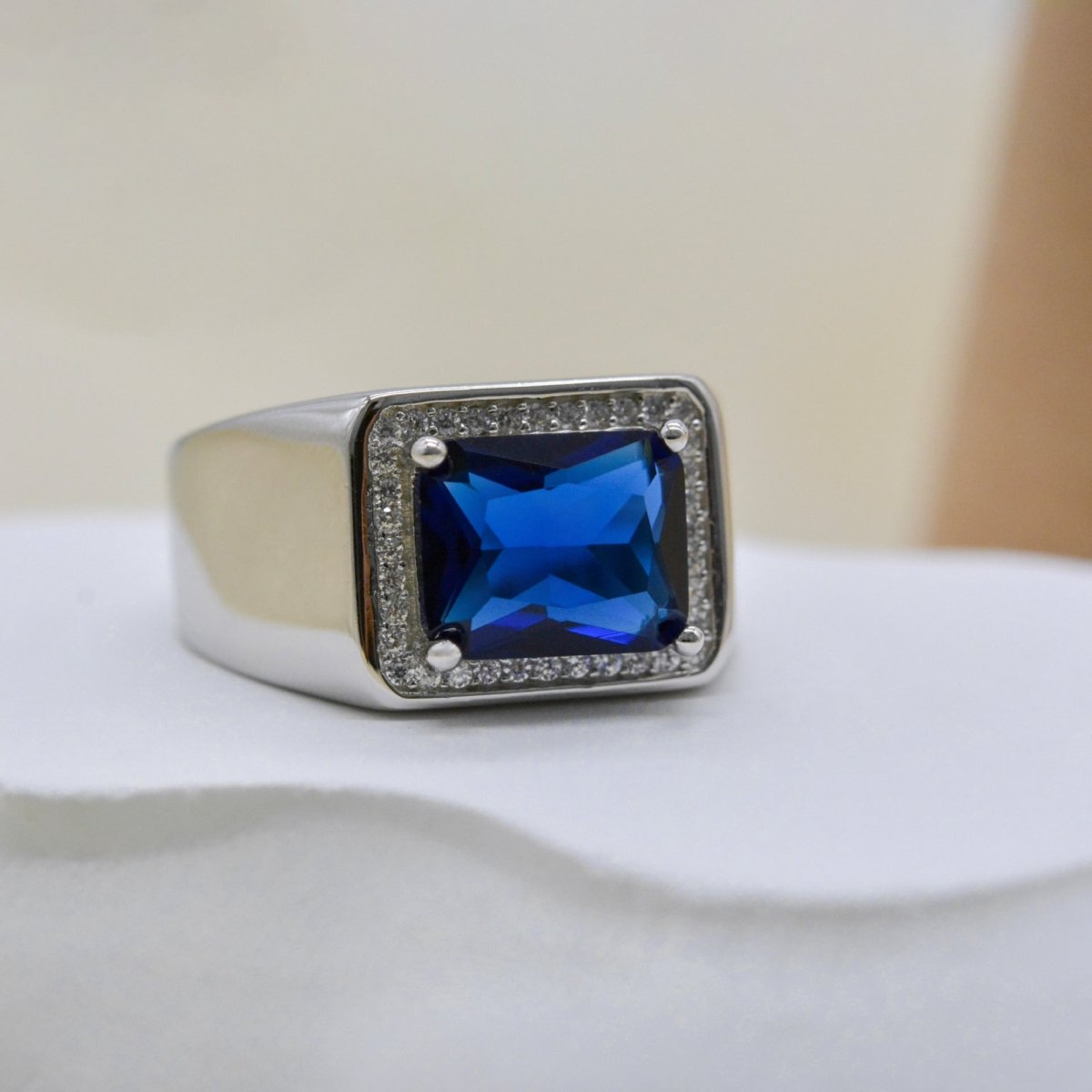 Exclusive Fashionable All-match High-grade Blue Gemstone Women's Ring — R2035 — Size No 7 — Side View
