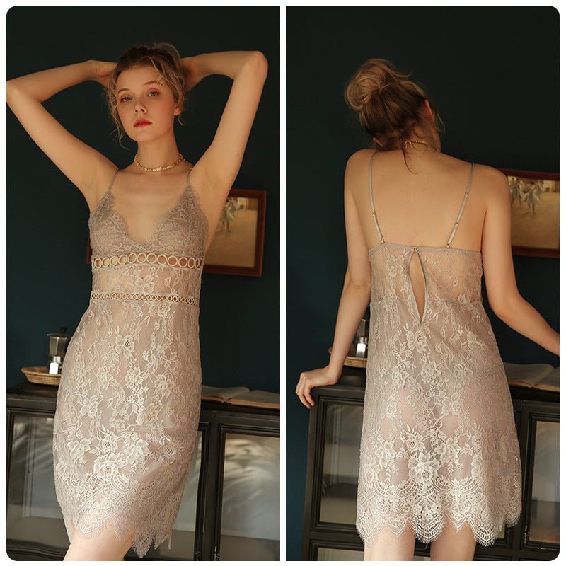 Exclusive Fashionable home wear short skirt pajamas — White — Size L — Top View