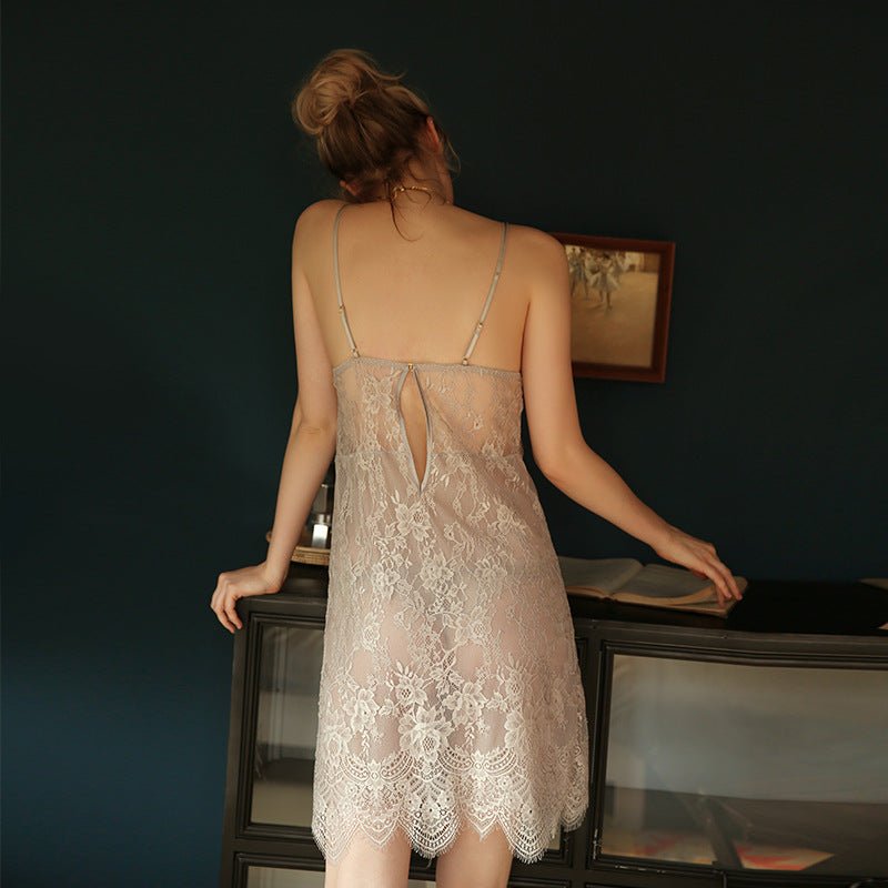 Exclusive Fashionable home wear short skirt pajamas — White — Size L — Detail View