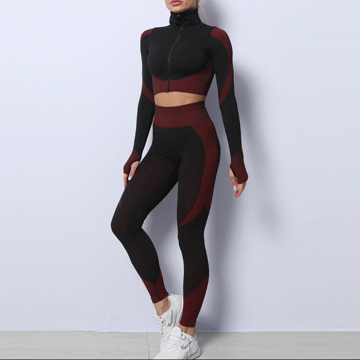 Exclusive Women's 3-Piece Seamless Yoga Set ? Leggings, Crop Top & Sports Bra Gym Tracksuit ? Army green ? Size S ? Detail View