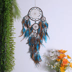 Exclusive Five Rings Dream Catcher Feather Pendant — Blue — Top View