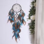Exclusive Five Rings Dream Catcher Feather Pendant — Blue — Detail View