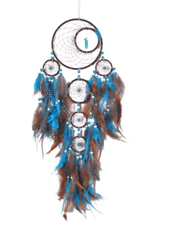 Exclusive Five Rings Dream Catcher Feather Pendant — Blue — Lifestyle View