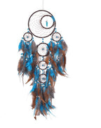 Exclusive Five Rings Dream Catcher Feather Pendant — Blue — Lifestyle View