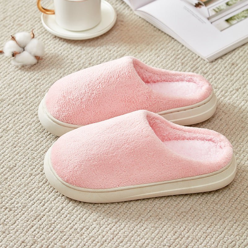 Exclusive Fleece-lined Thickened Cotton Slippers Platform — Pink — Size 36or37 — Top View