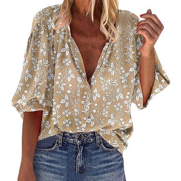 Exclusive Floral V-neck shirt — Blue — Size 3XL — Back View