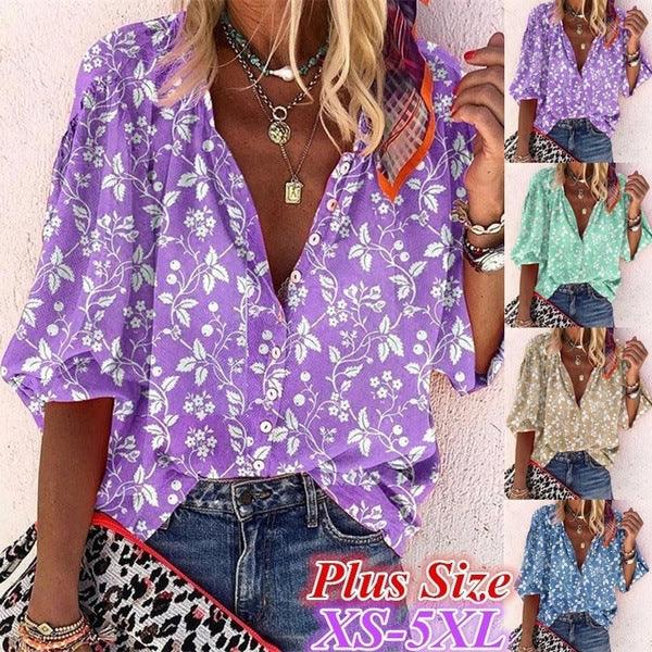 Exclusive Floral V-neck shirt — Blue — Size 3XL — Alternate View 11