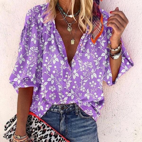 Exclusive Floral V-neck shirt — Blue — Size 3XL — Alternate View 10