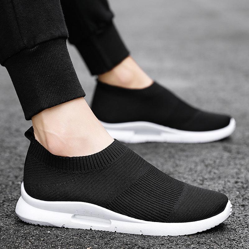 Exclusive Flying Knit Sneakers Men | Lightweight Running Shoes — Black — Size 39 — Back View