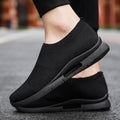 Exclusive Flying Knit Sneakers Men | Lightweight Running Shoes — Black — Size 39 — Front View