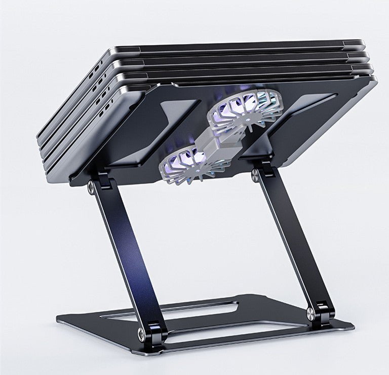 Exclusive Foldable Laptop Table Stand With Double Cooling Fan — Dark Grey — Size Type C — Side View