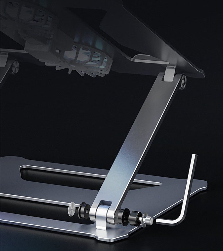 Exclusive Foldable Laptop Table Stand With Double Cooling Fan — Dark Grey — Size Type C — Back View