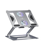 Exclusive Foldable Laptop Table Stand With Double Cooling Fan — Dark Grey — Size Type C — Front View