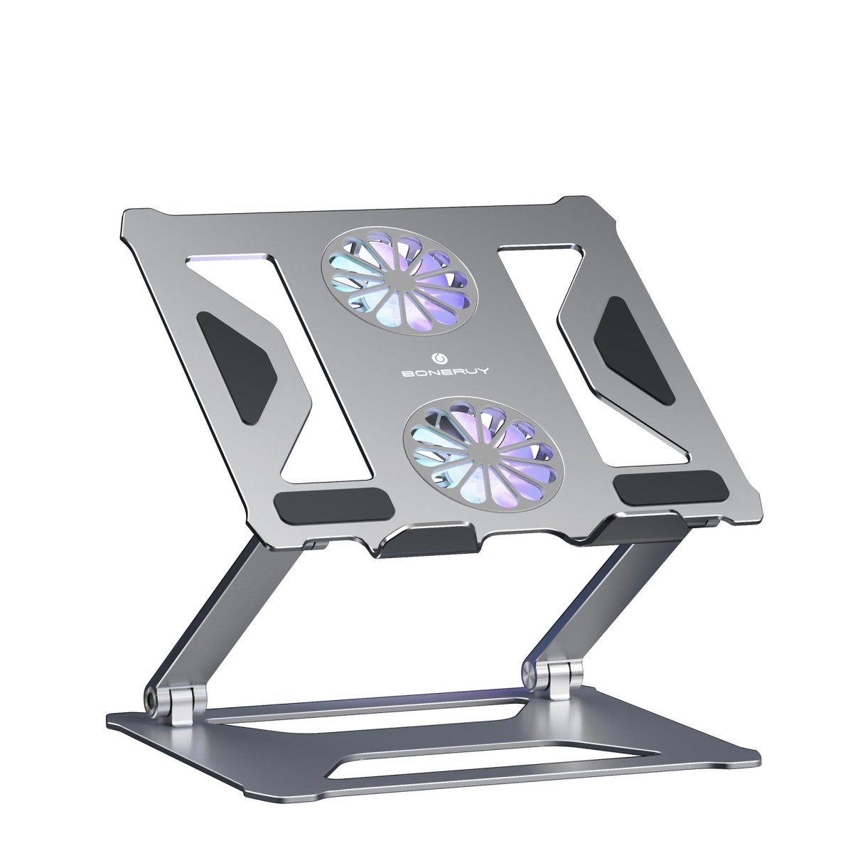 Exclusive Foldable Laptop Table Stand With Double Cooling Fan — Dark Grey — Size Type C — Front View
