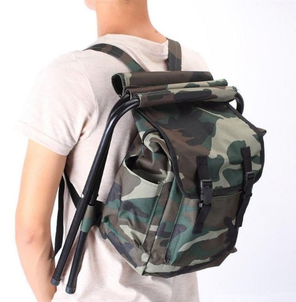 Exclusive Portable folding fishing stool & hiking backpack — Camouflage — Front View