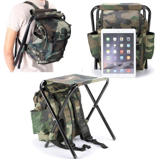 Exclusive Portable folding fishing stool & hiking backpack — Camouflage — Side View