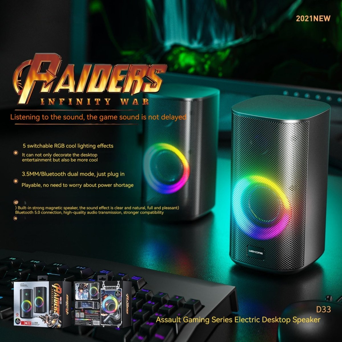 Exclusive Game Colorful E-sports Desktop Bluetooth Speaker — Black — Side View