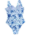 Exclusive Gather Thin Flab Hiding One-piece Ladies Swimsuit — White — Size 2XL — Top View