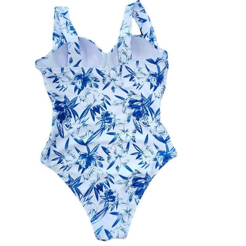 Exclusive Gather Thin Flab Hiding One-piece Ladies Swimsuit — White — Size 2XL — Top View