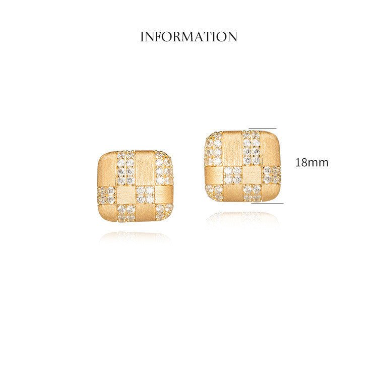 Exclusive Geometric Diamond-embedded Square Ear Clip — ER221208007 — Size 925 Silver — Back View